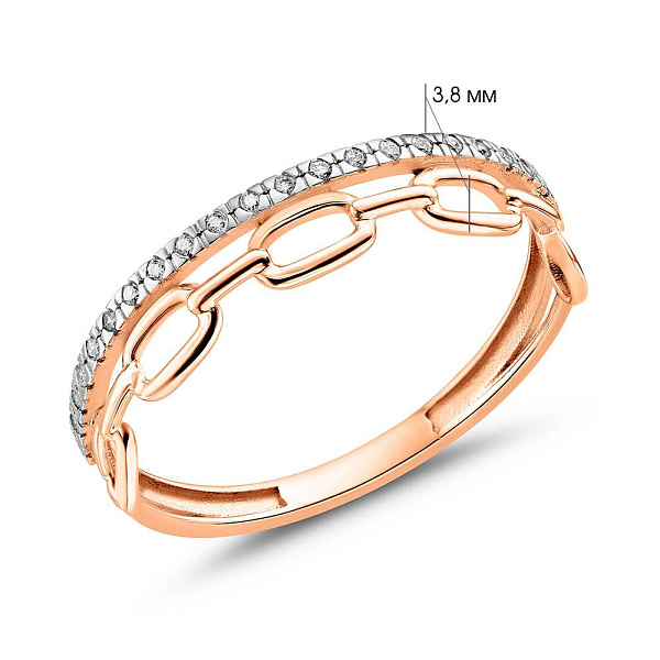 Каблучка з червоного золота з доріжкою з діамантів (арт. К011352010) – зображення 4