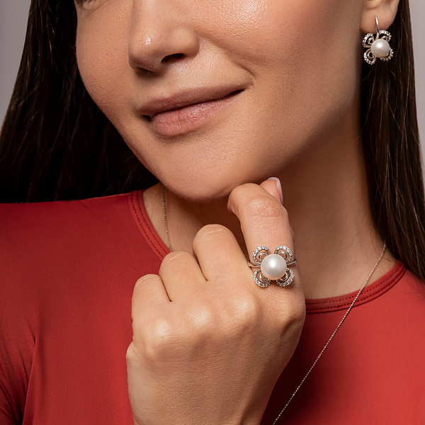 Сережки золоті з перлами та фіанітами (арт. 104050б) – зображення 4