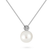 Золотое колье с жемчугом и фианитом (арт. 350728бпрлб)