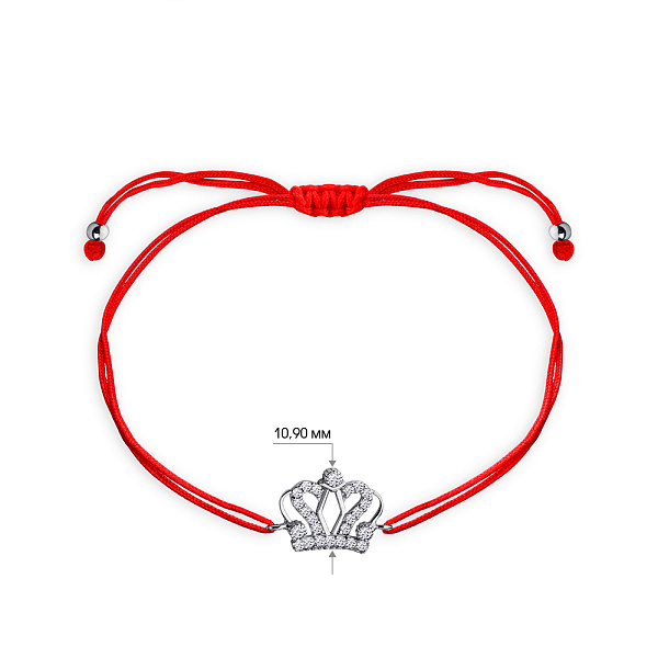 Браслет на червоній нитці зі срібними вставками і з фіанітами (арт. 7309/3648) – зображення 2