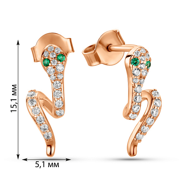 Золотые серьги Змея с фианитами (арт. 1101226з) – изображение 2