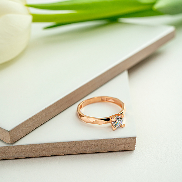 Золота каблучка для заручин з фіанітом (арт. 154829) – зображення 2