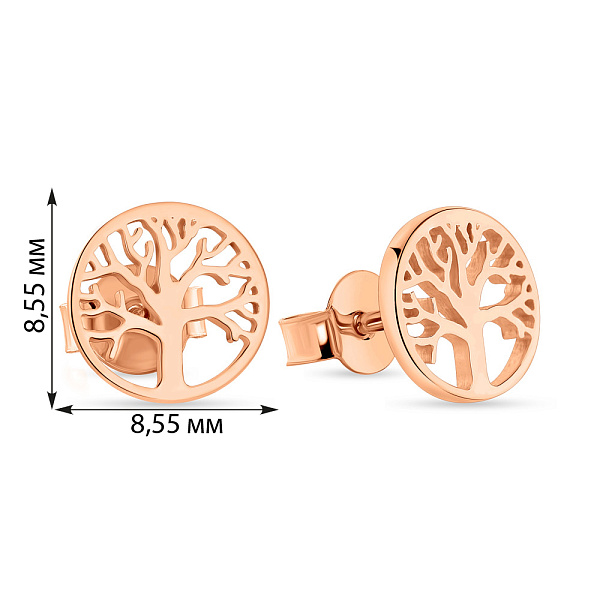 Серьги-гвоздики "Дерево жизни" из красного золота (арт. 108909) – изображение 2