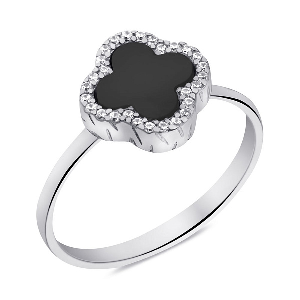 Серебряное кольцо с ониксом и фианитами (арт. 7501/653/8окп) – изображение 1