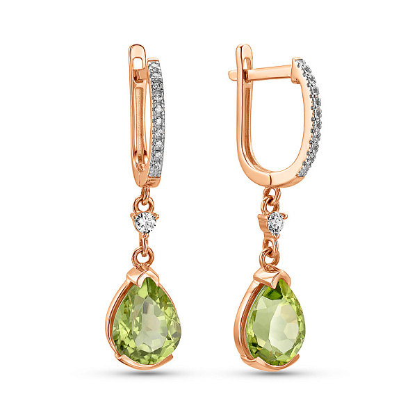 Золотые серьги с хризолитом и фианитами (арт. 110222Пп) – изображение 1