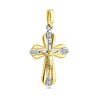 Золотий натільний хрестик з розп'яттям та фіанітами (арт. 501640ж)