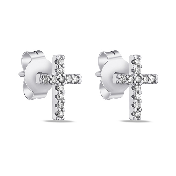 Серебряные пусеты в форме крестиков с фианитами (арт. 7518/5101) – изображение 1