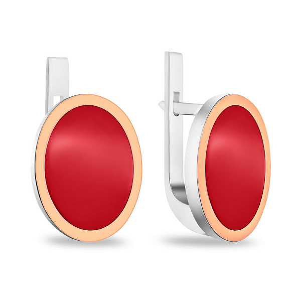 Серьги из серебра с кораллом и золотыми накладками (арт. 7202/785Крксю) – изображение 1