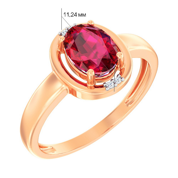 Каблучка з червоного золота з гранатом і фіанітами (арт. 141088ПгР) – зображення 2
