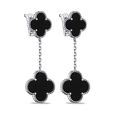 Срібні сережки Конюшина з оніксом (арт. 7502/9239о)