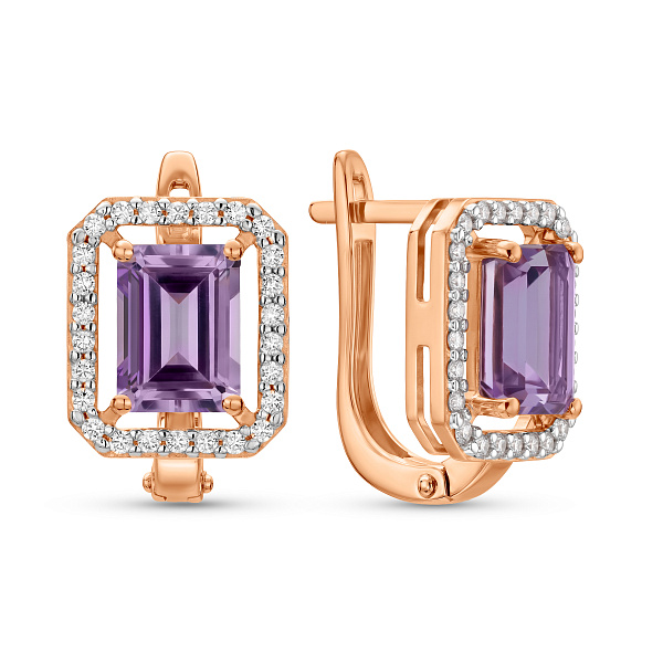 Сережки из красного золота с аметистом и фианитами (арт. 111117Па) – изображение 1