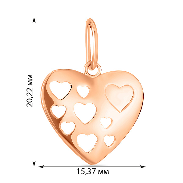 Кулон золотой Сердце в красном цвете металла (арт. 424035) – изображение 2