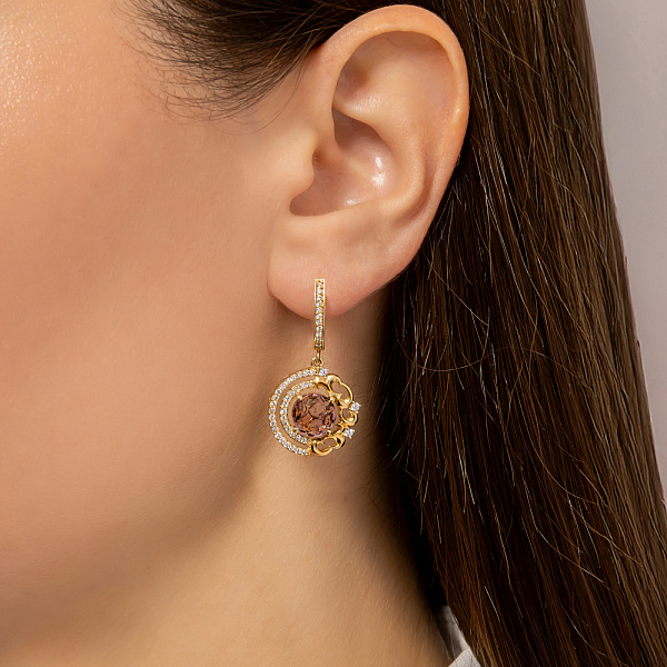 Золотые сережки-подвески с кварцем и фианитами (арт. 103390жПр) – изображение 2