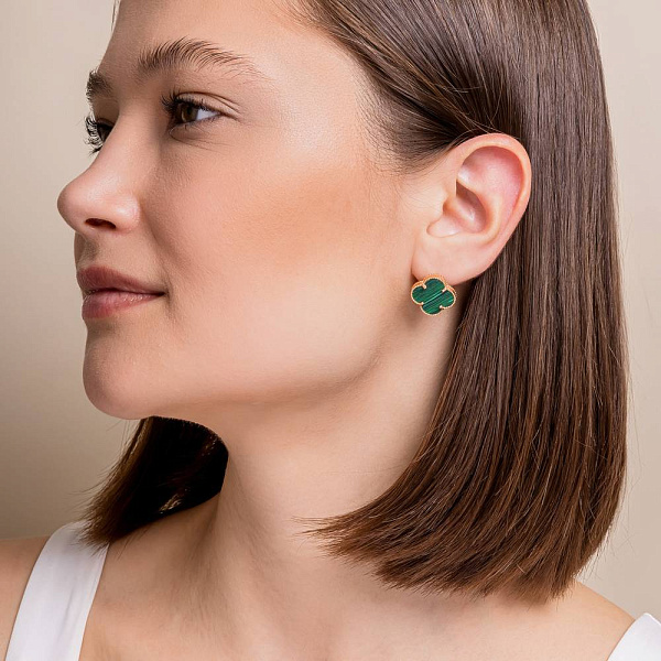 Золоті сережки Клевер з малахітом (арт. 106087/15млх) – зображення 2