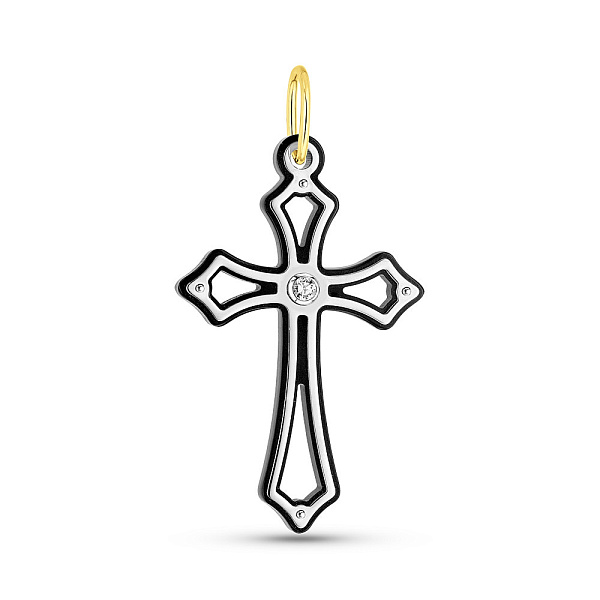 Золотой крестик с ониксом и фианитом (арт. 421508ж) – изображение 1