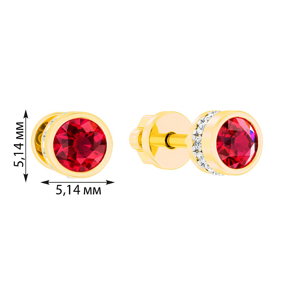 Золотые серьги пусеты с гранатом и фианитами (арт. 111091Пжк) – изображение 2