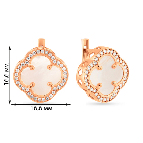 Сережки з червоного золота з перламутром і фіанітами (арт. 1091181/15п) – зображення 5