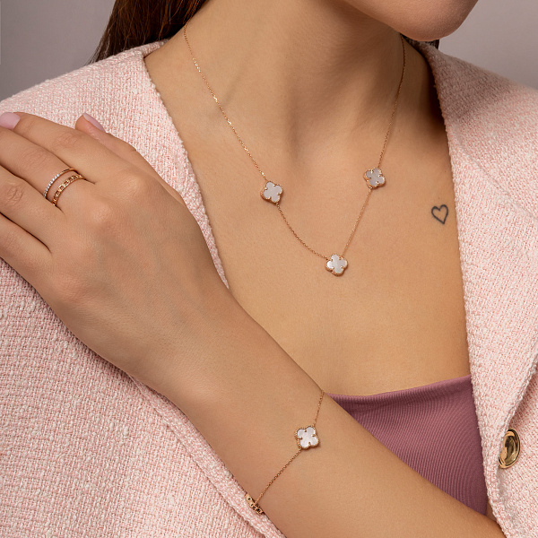 Золотой браслет Клевер с перламутром (арт. 341494/10п) – изображение 4