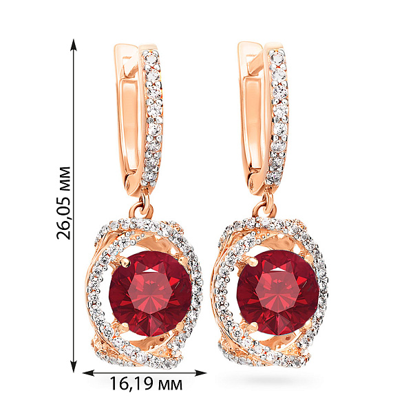 Серьги-подвески из красного золота с кварцем и фианитами (арт. 110437ПкГ) – изображение 2