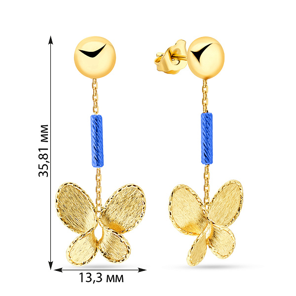 Золотые серьги Francelli с подвеской (арт. 108811жс) – изображение 2