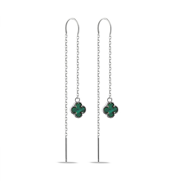 Срібні сережки-протяжки з малахітом (арт. 7502/4538/8млх) – зображення 1