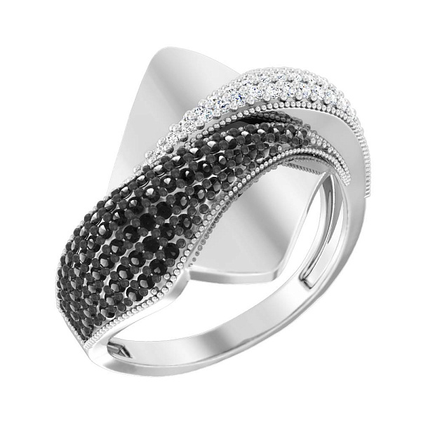 Кольцо из золота с белыми и черными фианитами (арт. 140508бч) – изображение 1