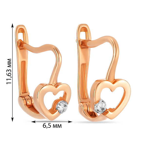 Золоті сережки для дітей «Сердечка» з фіанітами (арт. 106142) – зображення 2