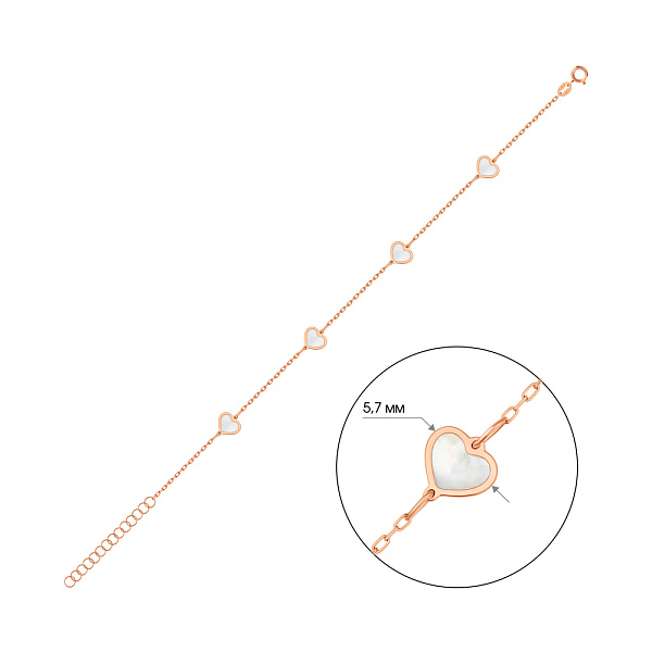 Золотий браслет Серця з перламутром (арт. 326997п) – зображення 2