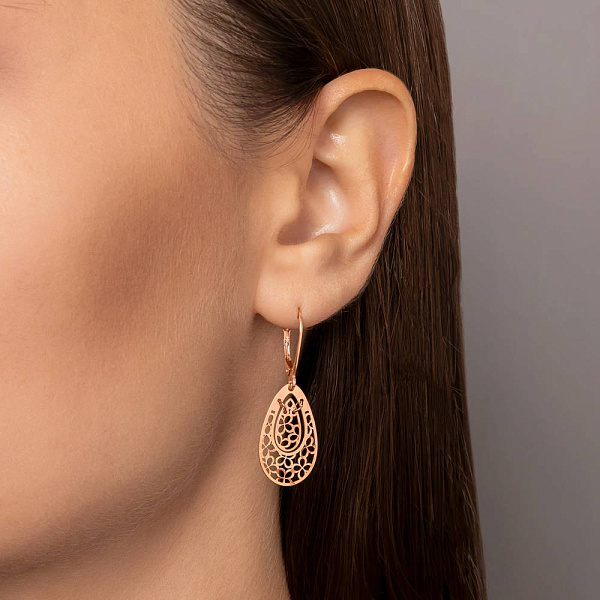 Золоті сережки-підвіски з квітковим візерунком (арт. 109213) – зображення 2