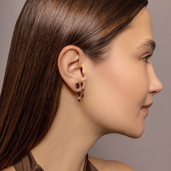 Золотые серьги с гранатом и фианитом (арт. 110858Пкф) – изображение 4