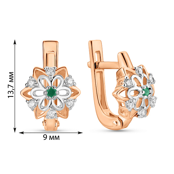 Сережки золоті зі смарагдом та діамантами (арт. С011081и) – зображення 2