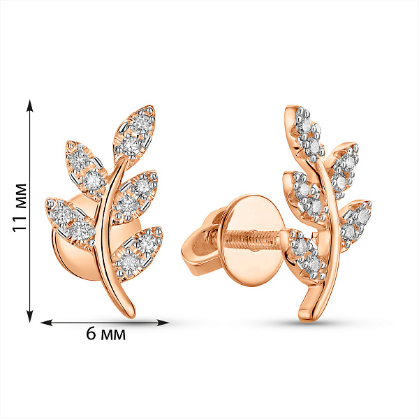 Серьги-пусеты "Ветка" из красного золота с бриллиантами (арт. Т011239010) – изображение 3