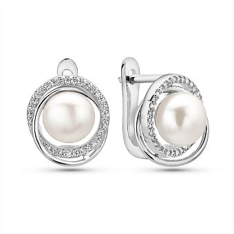 Фото Срібні сережки з перлами та фіанітами (арт. 7502/2186731жб)
