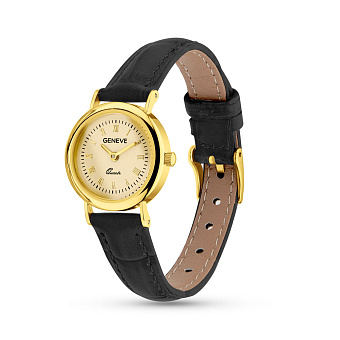 Золотые часы с кожаным ремешком (арт. 260235жжч)