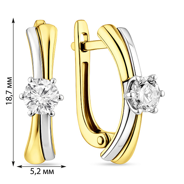 Серьги из комбинированного золота с фианитом (арт. 113200ж) – изображение 2