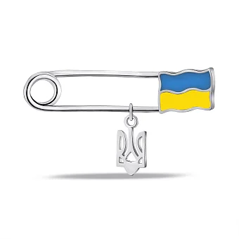 Серебряная булавка Прапор Украины и трезубец (арт. 7511/Бр2/055)