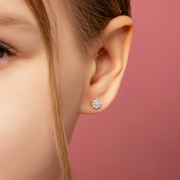 Золотые серьги пусеты с фианитами (арт. 114200) – изображение 2