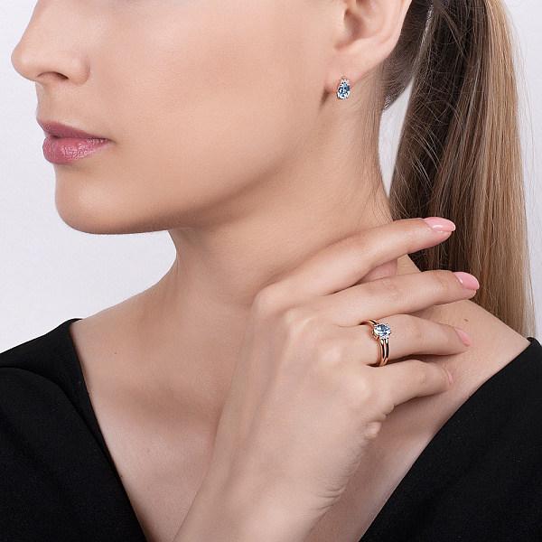 Золотое кольцо с топазом и фианитами (арт. 140657Пг) – изображение 3