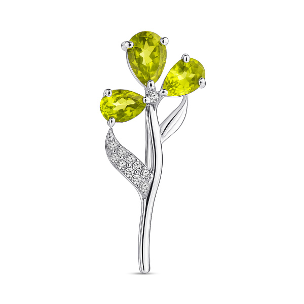 Серебряная брошь с хризолитом и фианитами (арт. 7505/2193555Хрз) – изображение 1