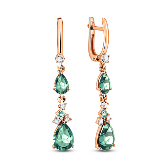 Сережки золотые с зеленым кварцем и фианитами (арт. 111119Псзф)