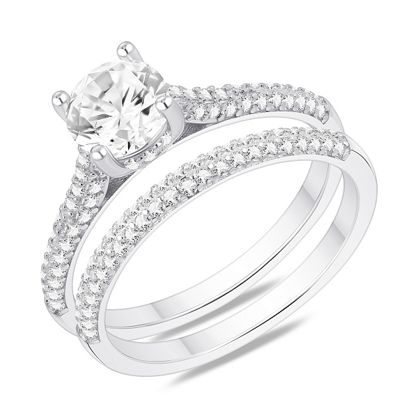 Серебряное двойное кольцо с фианитами (арт. 7501/8606) – изображение 1