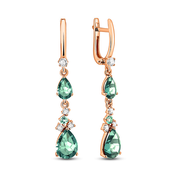 Сережки золотые с зеленым кварцем и фианитами (арт. 111119Псзф) – изображение 1
