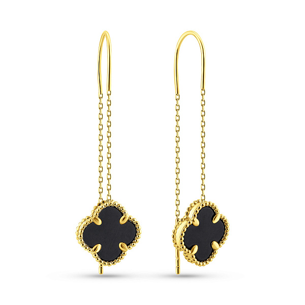 Сережки-ланцюжки Коношина з жовтого золота з оніксом (арт. 107498/10жо) – зображення 1