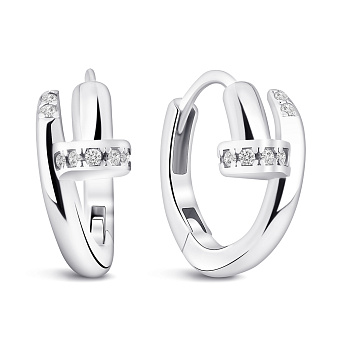 Сережки-кільця зі срібла у формі цвяха з фіанітами (арт. 7502/2142607)