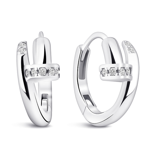 Сережки-кільця зі срібла у формі цвяха з фіанітами (арт. 7502/2142607) – зображення 1