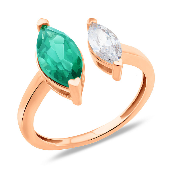 Золотое незамкнутое кольцо с кварцем и фианитом (арт. 1401029Пз) – изображение 1