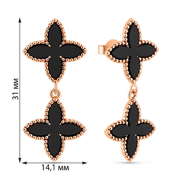 Сережки з червоного золота з оніксом (арт. 1091542/15о) – зображення 2