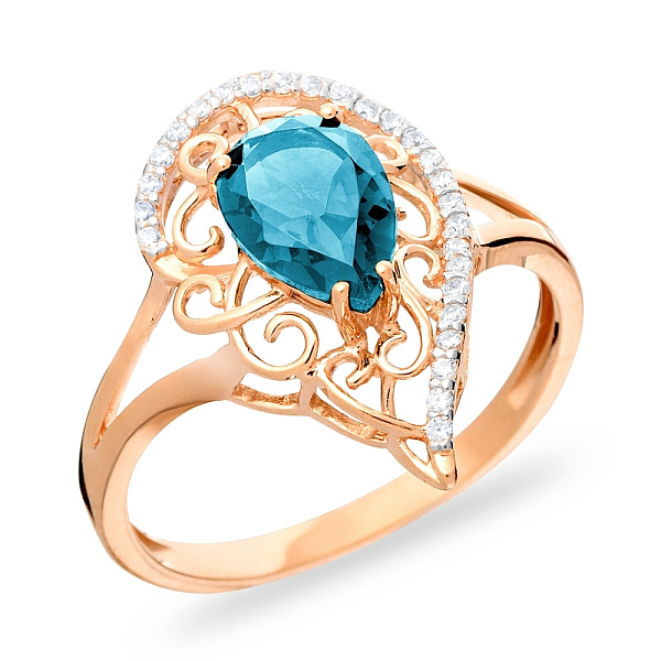 Кольцо из красного золота с кварцем и фианитами (арт. 140669ПсГ) – изображение 1