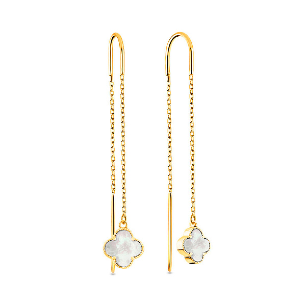 Серебряные серьги-протяжки "Клевер" с перламутром (арт. 7502/4538/10жп) – изображение 1