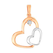 Золотая подвеска Два сердца с фианитом (арт. 440609)